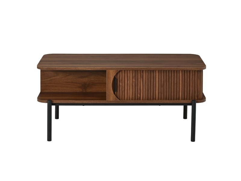  Table basse 100 x 45 x 43 cm noyer en mdf, rangement à portes coulissantes et niches latérales ouvertes  - Conforama E