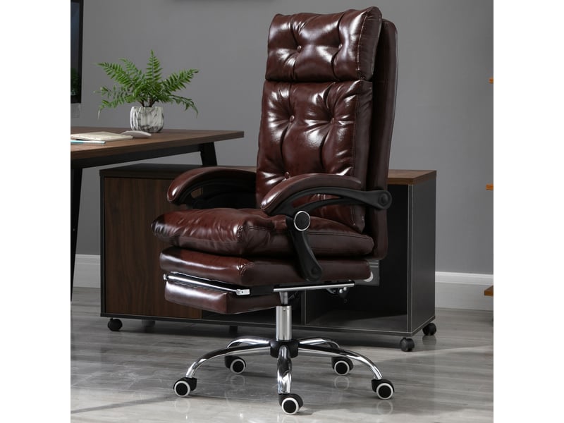 Fauteuil de bureau chaise de bureau ergonomique avec hauteur réglable dossier inclinable repose-pied rétractable marron  - Conforama C