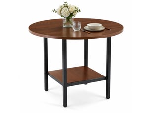 Table à manger ronde 4 à 6 places avec étagère de rangement - mdf et métal noir mat décor noyer 100 × 77 cm