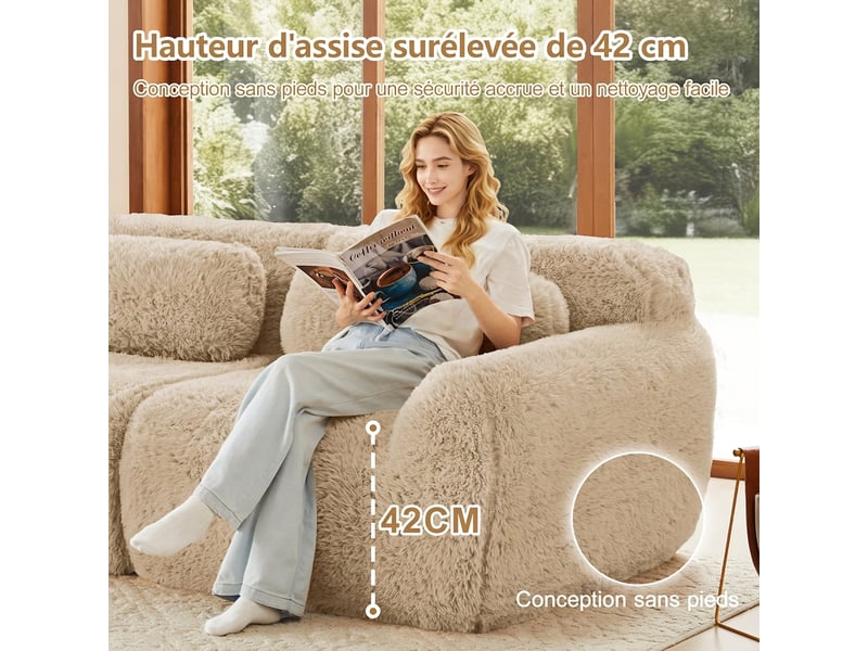 Canapé d'angle modulable 4 places sans montage 378x179 cm avec méridienne et coussins - Conforama W