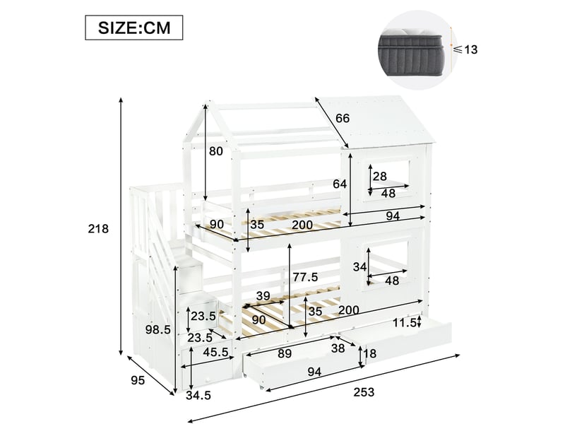  Lit superposé 90x200 cm coloris blanc pin lit enfant blanc - Conforama C