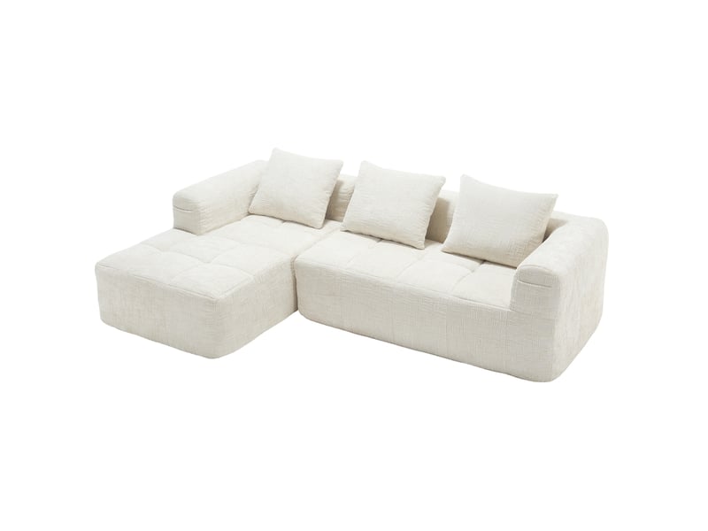 Canapé d'angle modulable modenvie 3 places en chenille beige 250 x 158 x 60 cm - Conforama A