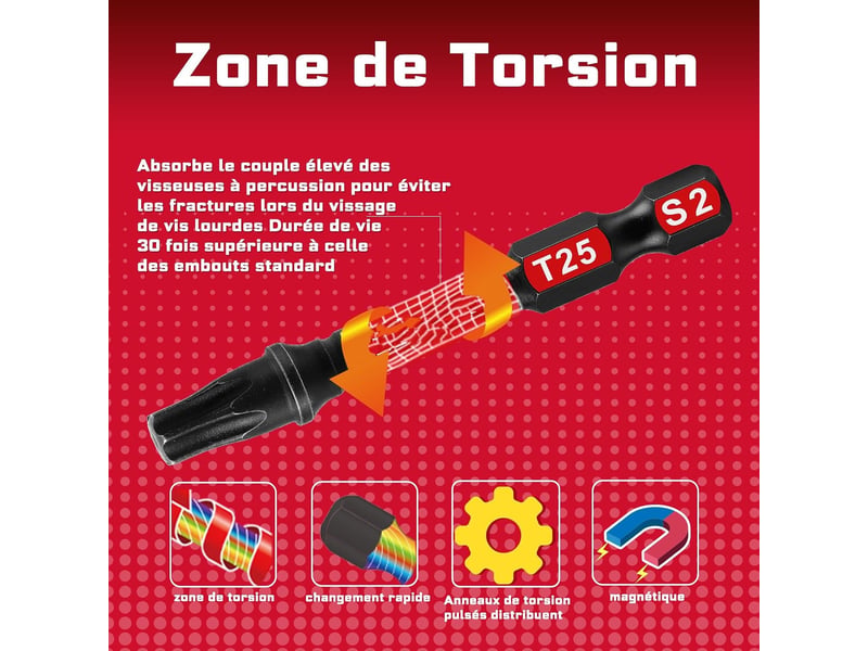 Embouts de vissage aux chocs , embout magnétique pour visseuse tournevis tige hexagonale 14 41 pièces - Conforama C