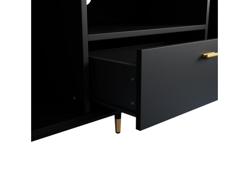  Meuble tv moderne avec rangements ouverts et tiroirs – surface laquée structurée, charnières soft-close  - Conforama E