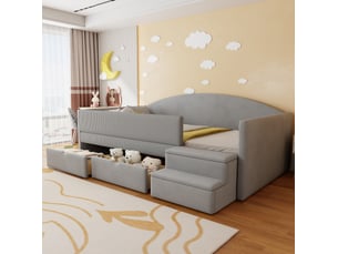 Lit avec rangement 90x190 cm <strong>BEAOK</strong>  <strong></strong> coloris gris