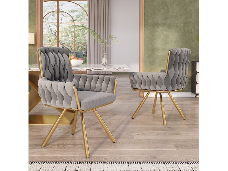  Lot de 6 chaises de salle à manger pivotantes en velours gris  - Conforama C