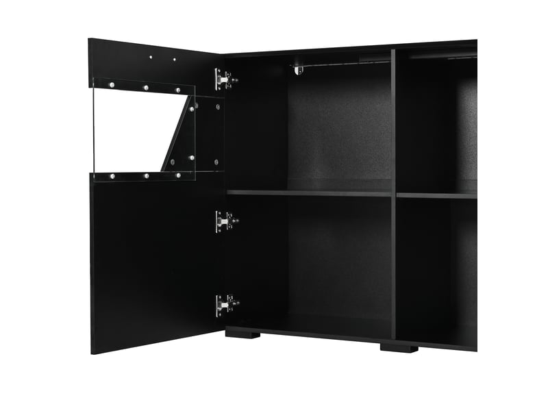 Buffet 3 portes 6 compartiments avec led pilotée par application 160x38x78 cm noir - Conforama R