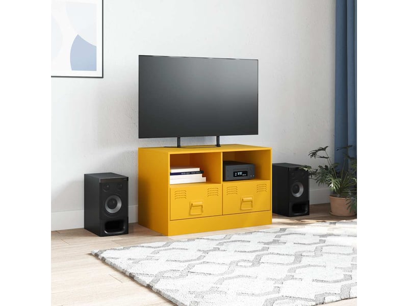  Meuble tv - banc tv - meuble de rangement jaune moutarde 67x39x44 cm acier  - Conforama C
