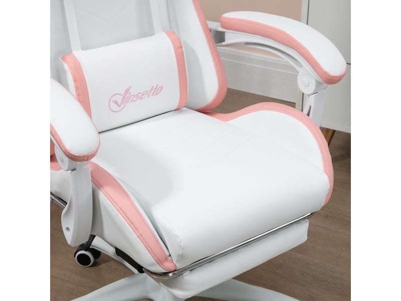  Chaise gaming celac inclinable ergonomique blanc rose  - Conforama E