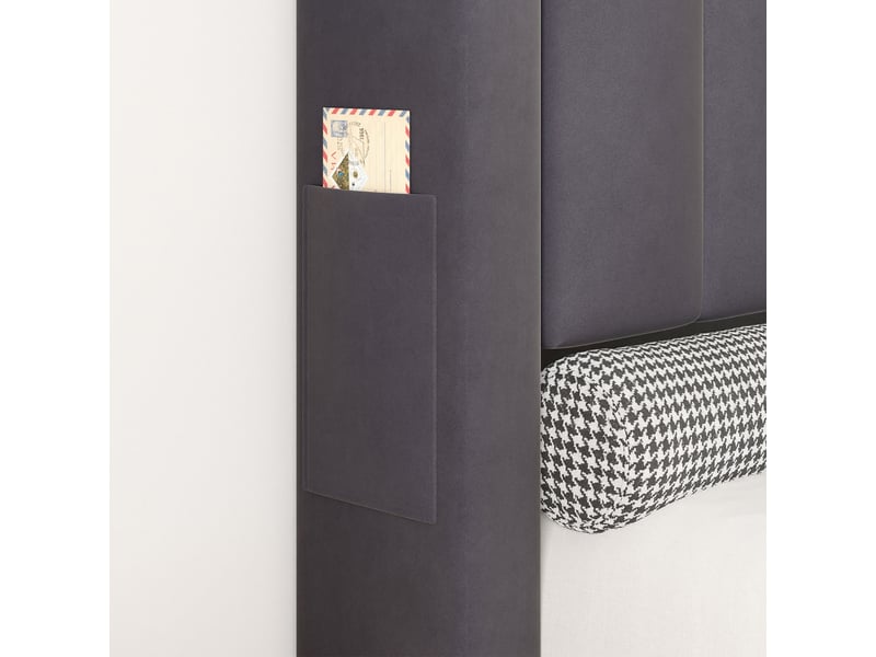  Lit coffre simple 90 x 200 cm en velours avec led, ports usb et tête de lit rembourrée, sans matelas  - Conforama E