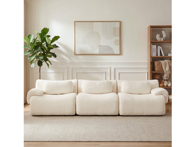  Canapé droit modenvie 3 places design ondulé en chenille blanc 288 x 101 x 69 cm  - Conforama B