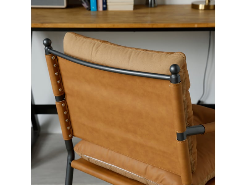  Fauteuil de salon avec accoudoirs, assise rembourrée et structure stable en métal, similicuir marron  - Conforama E