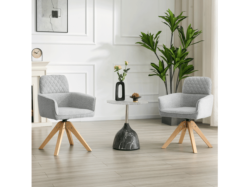  Lot de 2 chaises de salle à manger pivotantes 360° rembourrées en tissu gris clair et bois  - Conforama D