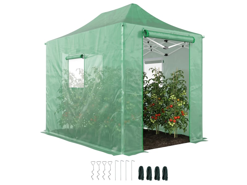  Serre pliante pliable en aluminium d'environ 200 x 300 x 270 cm, avec toit en pente, portes et fenêtres à fermeture éclair.  - Conforama A