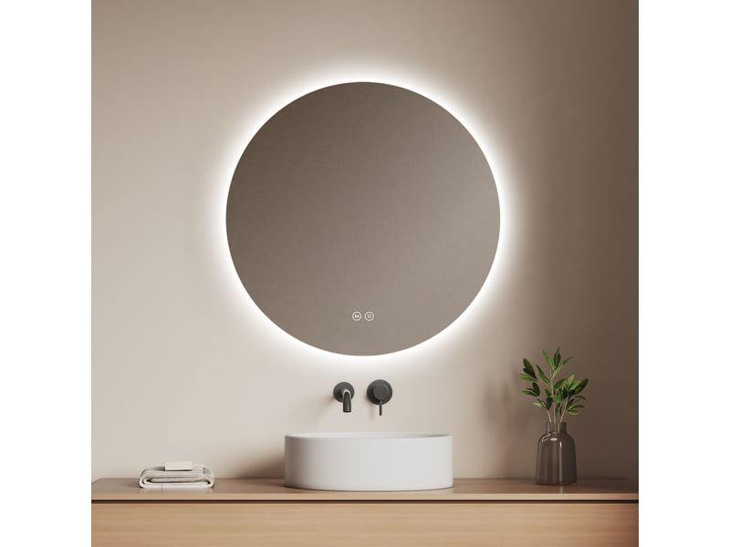  Emke miroir de salle de bain led rond diamètre 70 cm, rétro-éclairage sans cadre, interrupteur tactile, 3 couleurs de lumière  - Conforama B