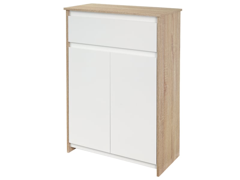 Meuble de salle de bain multifonctionnel, avec placard et tiroir, gain de place, bois et blanc, 60 x 30 x 90 cm - Conforama B