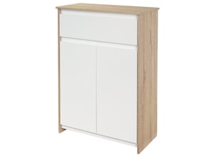 Meuble de salle de bain multifonctionnel, avec placard et tiroir, gain de place, bois et blanc, 60 x 30 x 90 cm