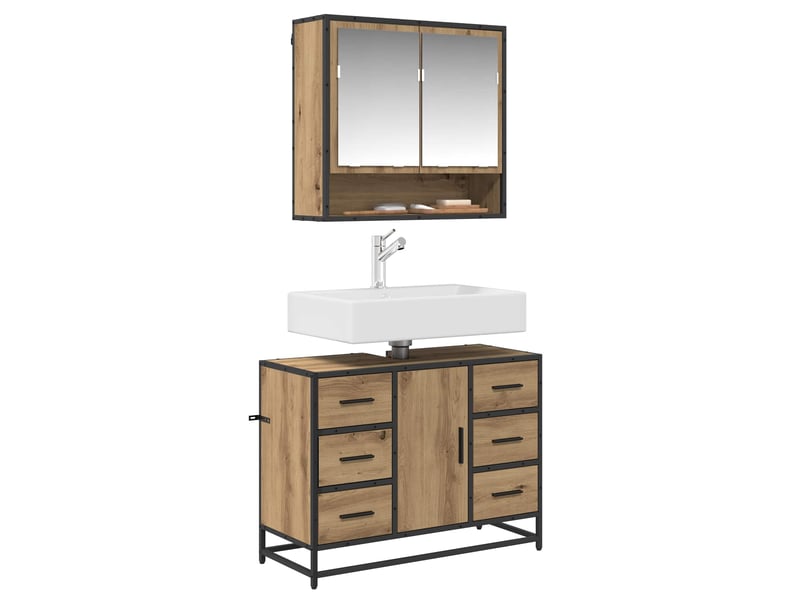 Ensemble de mobilier de salle de bain 2 pc chêne artisanal cf64048 - Conforama C