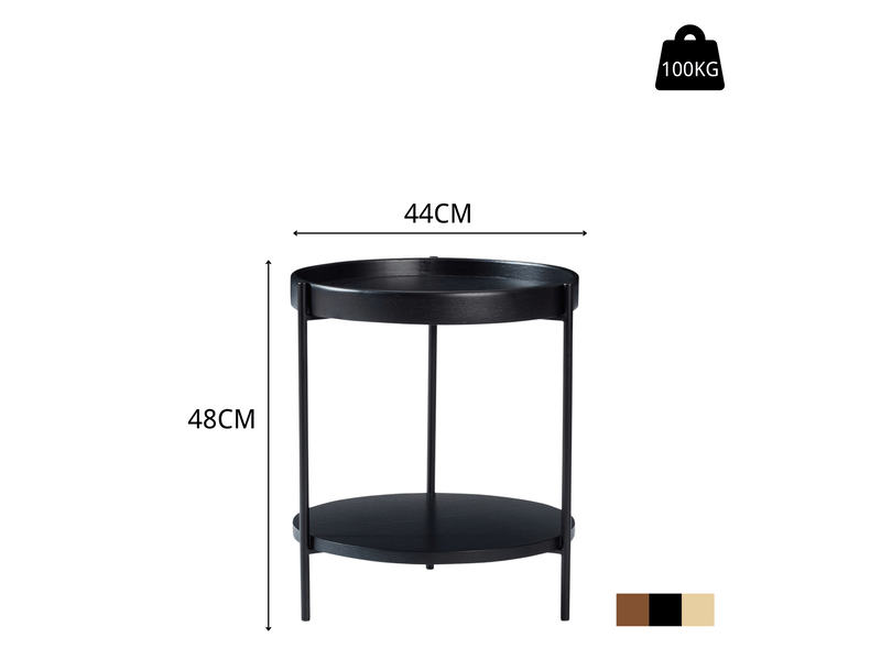  Table d’appoint ronde à 2 plateaux 44x44x48 cm noire en bois et mdf  - Conforama E