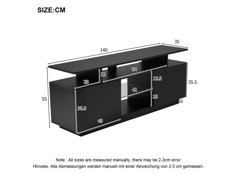  Meuble tv modenvie led 16 couleurs 140 x 35 x 55 cm noir avec 2 portes  - Conforama C