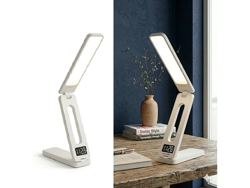  Lampe de bureau led avec horloge connectée, pliable – 3 températures de couleur, commande tactile-bitête-version usb  - Conforama A