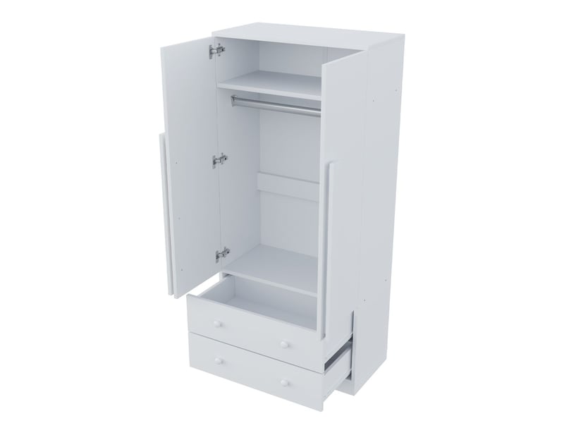  Armoire à vêtements 70 x 40 x 170 cm double ouverture tiroirs et compartiments de rangement grand compartiment intérieur panneaux écologiques durables finition blanche lisse facile à nettoyer  - Conforama D