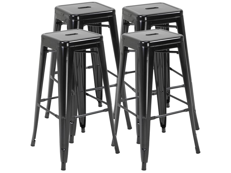 Set de 4 tabourets de bar en métal noir avec repose-pieds pour intérieur et extérieur dimensions 43x43x76 cm - Conforama A