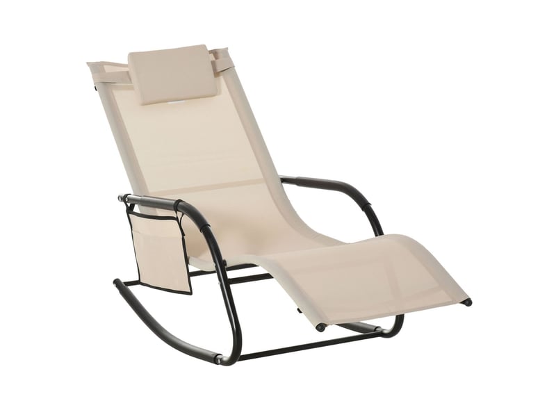  Bain de soleil 150 x 62 x 88 cm chaise longue de jardin bascule relaxante structure métal assise mesh coloris beige  - Conforama E