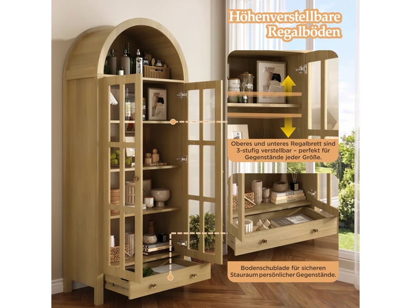  Vitrine haute en mdf et acrylique avec tiroir coloris naturel 75x35x170,5 cm LY2060309N - Conforama E
