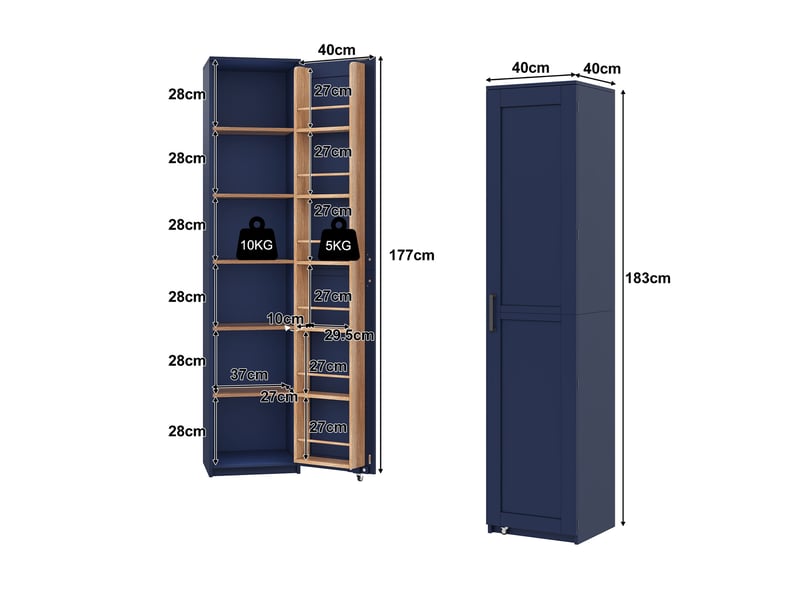  Buffet haut 40x40x183 cm avec rangement adaptable en mdf coloris bleu, style moderne  - Conforama C