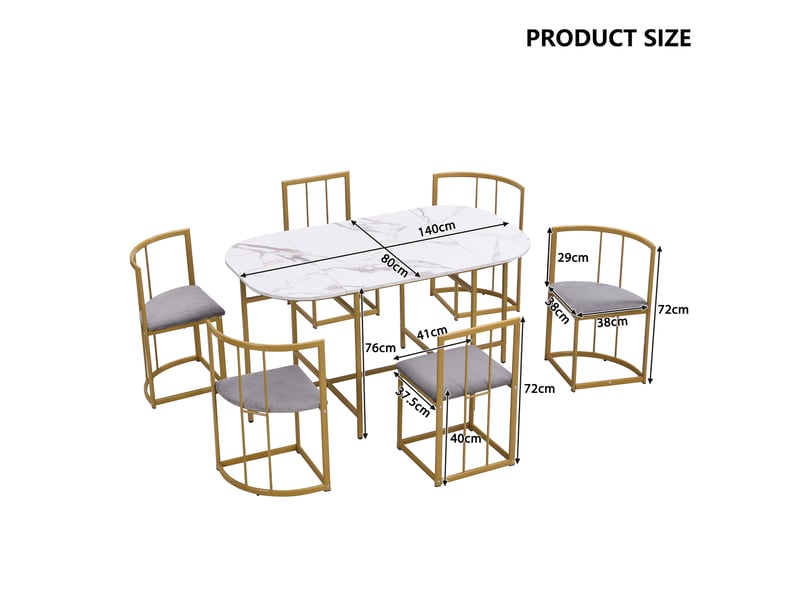 Ensemble table à manger blanche 140x80 cm avec 6 chaises velours gris doré  - Conforama C