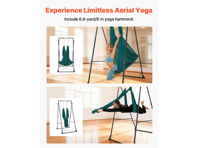  Vevor structure balancoire pour yoga aerien avec hamac de 6 m, portique pour hamac et yoga capacite de 200 kg, support de traction triangulaire avec mousse eva, reglages horizontal et vertical  - Conforama C