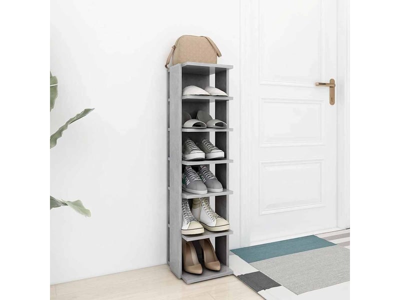  Meuble à chaussure, armoire à chaussures gris béton 27,5x27x102cm bois d'ingénierie  - Conforama C