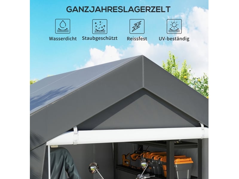  Carport tente-garage 3x3 m gris foncé étanche en acier galvanisé, porte enroulable et fenêtre d'aération  - Conforama D