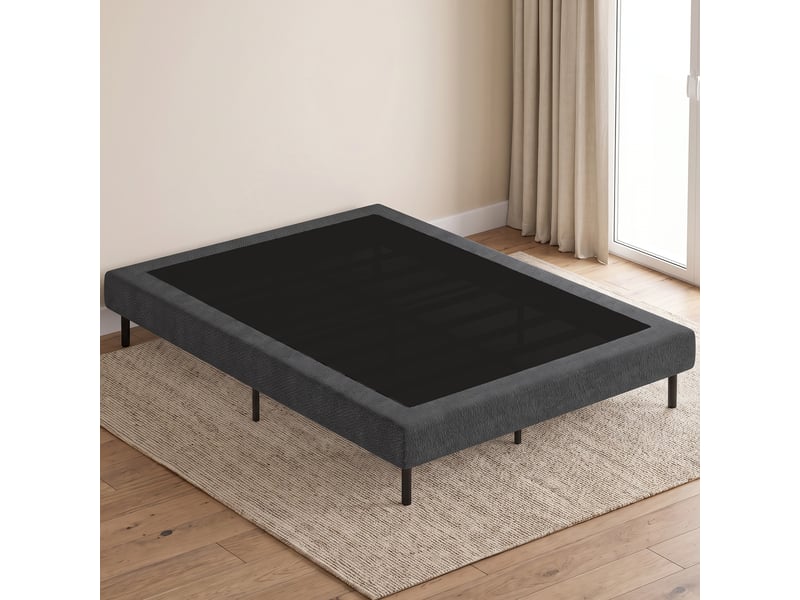 Sommier tapissier 140x190 cm, cadre de lit avec revêtement en chenille, 10 lattes bois, 9 pieds stables, gris  - Conforama A