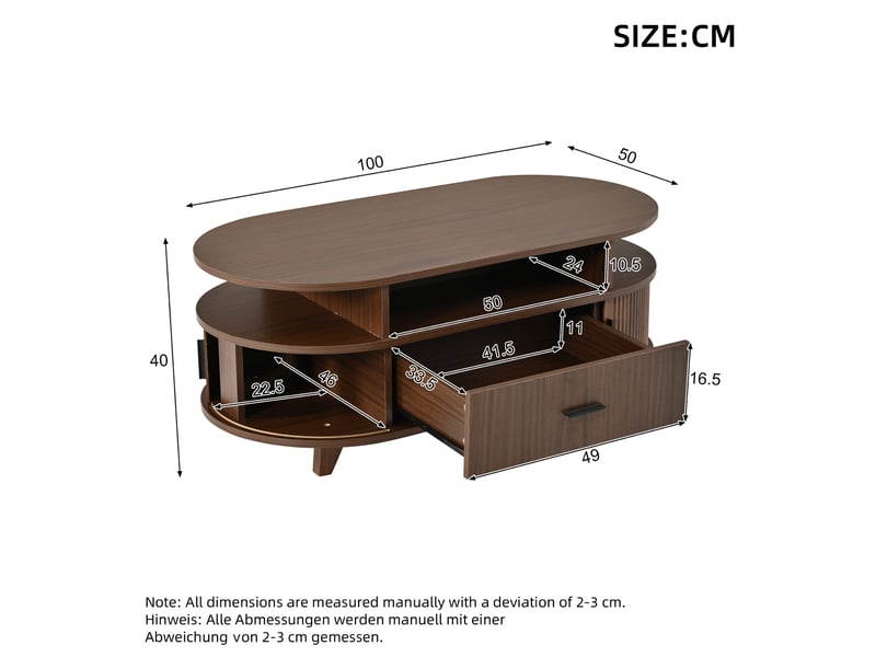  Table basse oval bois foncé avec 1 tiroir - 50x100 cm mdf table basse bois foncé - Conforama C