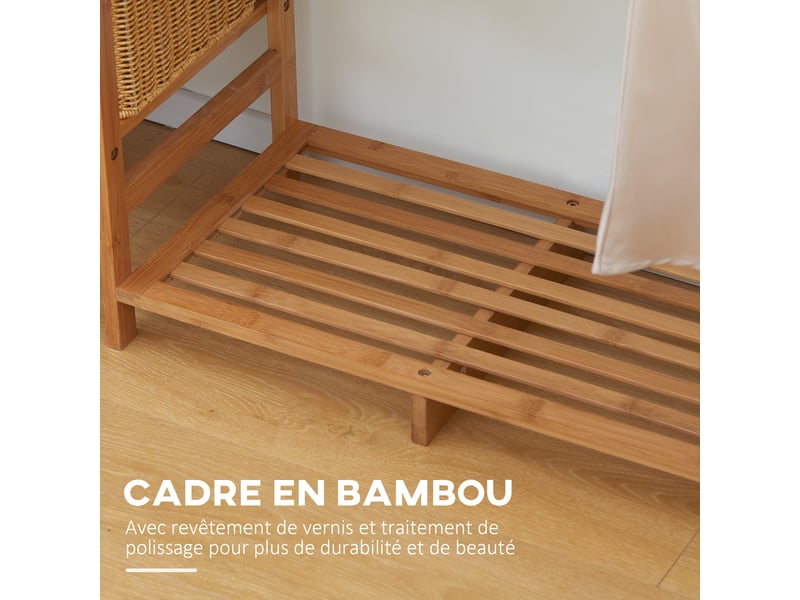 Portant à vêtements en bambou avec étagère de rangement à 6 niveaux et tringle de suspension, bois naturel, 90x30x145cm - Conforama E