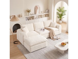 Canapé modulable compressé 3-en-1 280 cm 3 places, configurable en l, droit ou lit d’appoint, assise mousse et ressorts, velours côtelé, beige