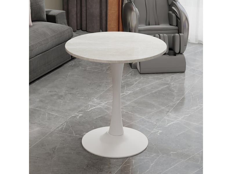  Table basse ronde à pieds hauts avec plateau en marbre artificiel, style moderne minimaliste, pour salon, blanc  - Conforama B