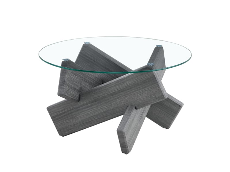  Table basse moderne ronde mdf et verre, plusieurs couleurs au choix | cadre bois croisé design créatif 79cm,gris  - Conforama A