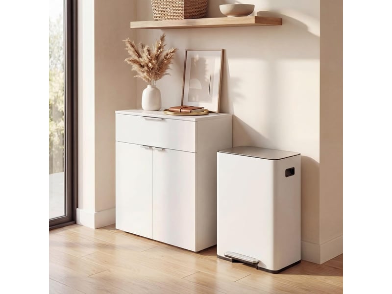 Poubelle cuisine tri sélectif 60l, poubelle recyclage à pédales en acier inoxydable avec double compartiments, couvercle verrouillable (blanc) - Conforama B