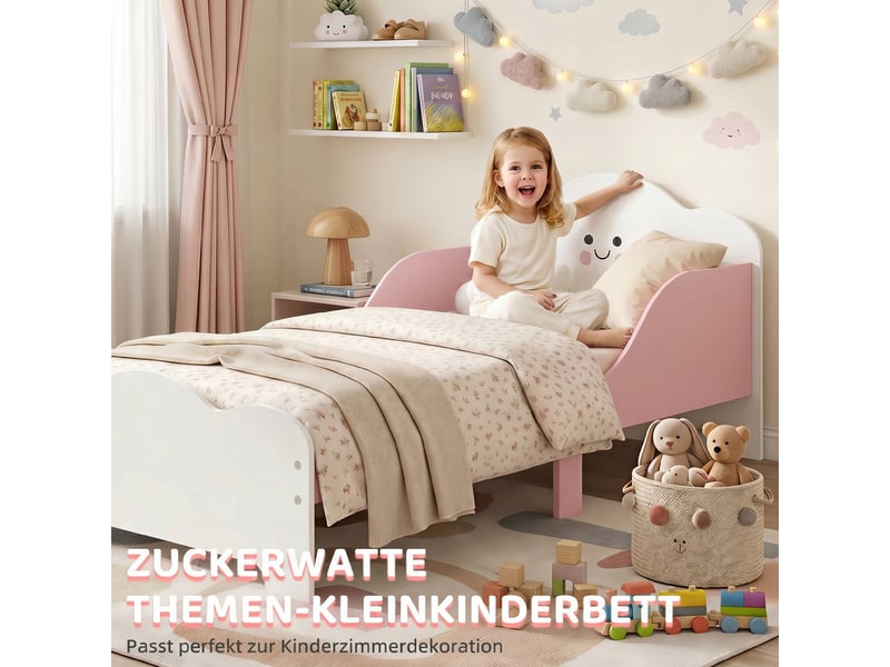  Lit enfant 140 x 70 cm avec barrières de sécurité rose  - Conforama D