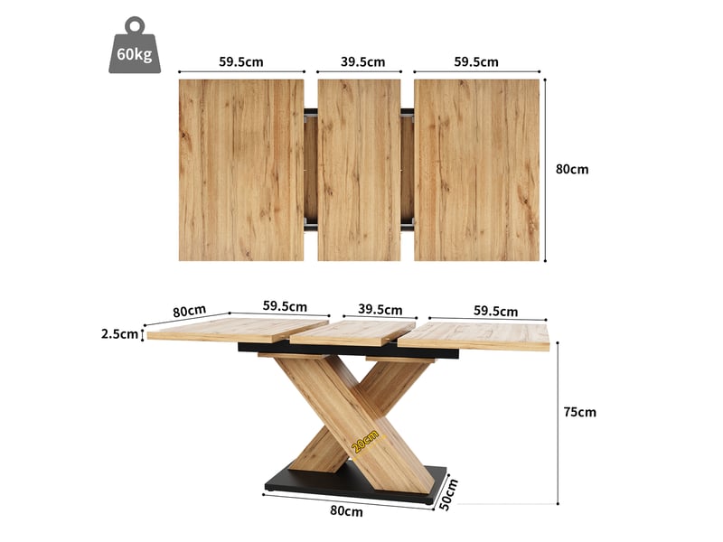  Table à manger extensible 119 à 158,5 cm en mdf, coloris bois naturel  - Conforama E
