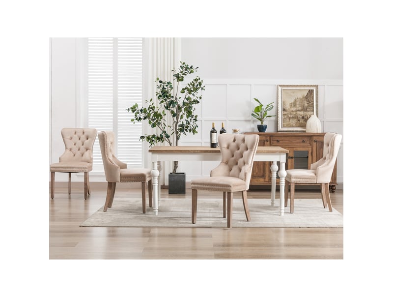  Lot de 4 chaise de salle à manger avec heurtoir de porte chaise rembourrée en velours, couleur beige  - Conforama D