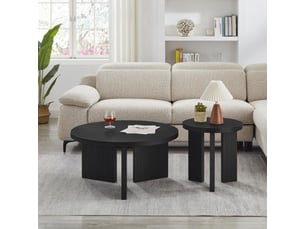 Tables basses rondes lot de 2 avec structure rainurée et plateau spacieux, style moderne, en mdf, noir
