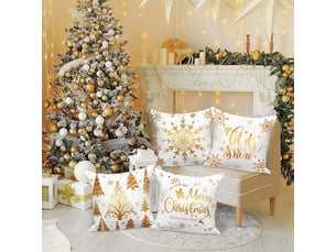 Lot de 4 housses de coussin de noël 45 x 45 cm, motif flocons de neige d'hiver, décoration de noël jaune