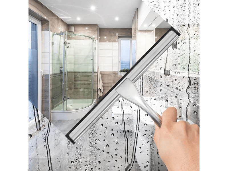  Raclette de douche en acier inoxydable pour portes de douche en verre, avec 2 crochets adhésifs, 14 pouces, argent  - Conforama C