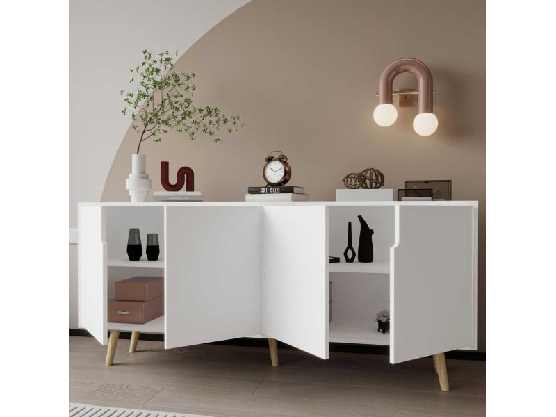  Buffet 4 portes en aggloméré latina modern blanc  - Conforama C