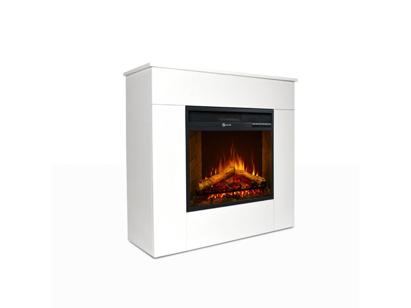  Cheminée électrique sur pied michelangelo avec effet flamme 96 x 90 x 35 cm en bois blanc  - Conforama D