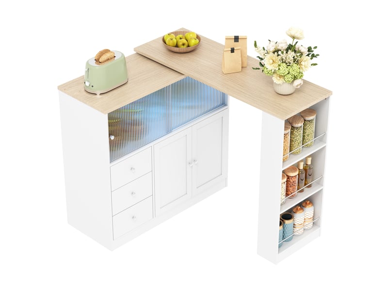  Îlot de cuisine extensible avec 3 tiroirs 172x40x96 cm en mdf blanc  - Conforama A